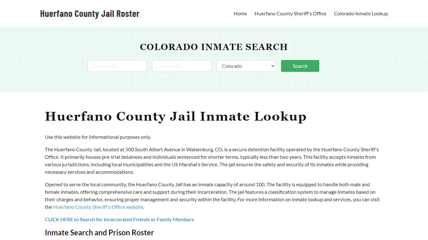 Huerfano County Jail Roster Lookup, CO, Inmate Search