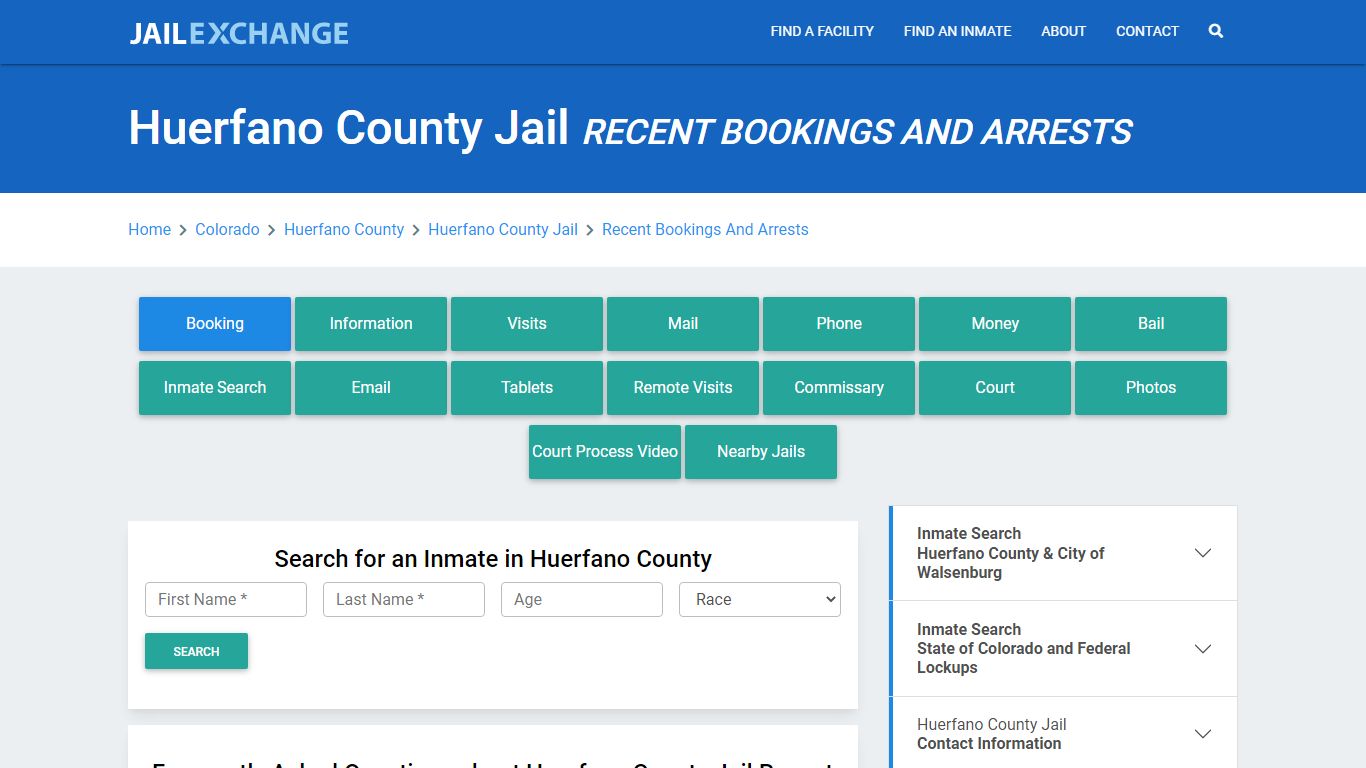 Huerfano County Jail Recent Bookings And Arrests - Jail Exchange