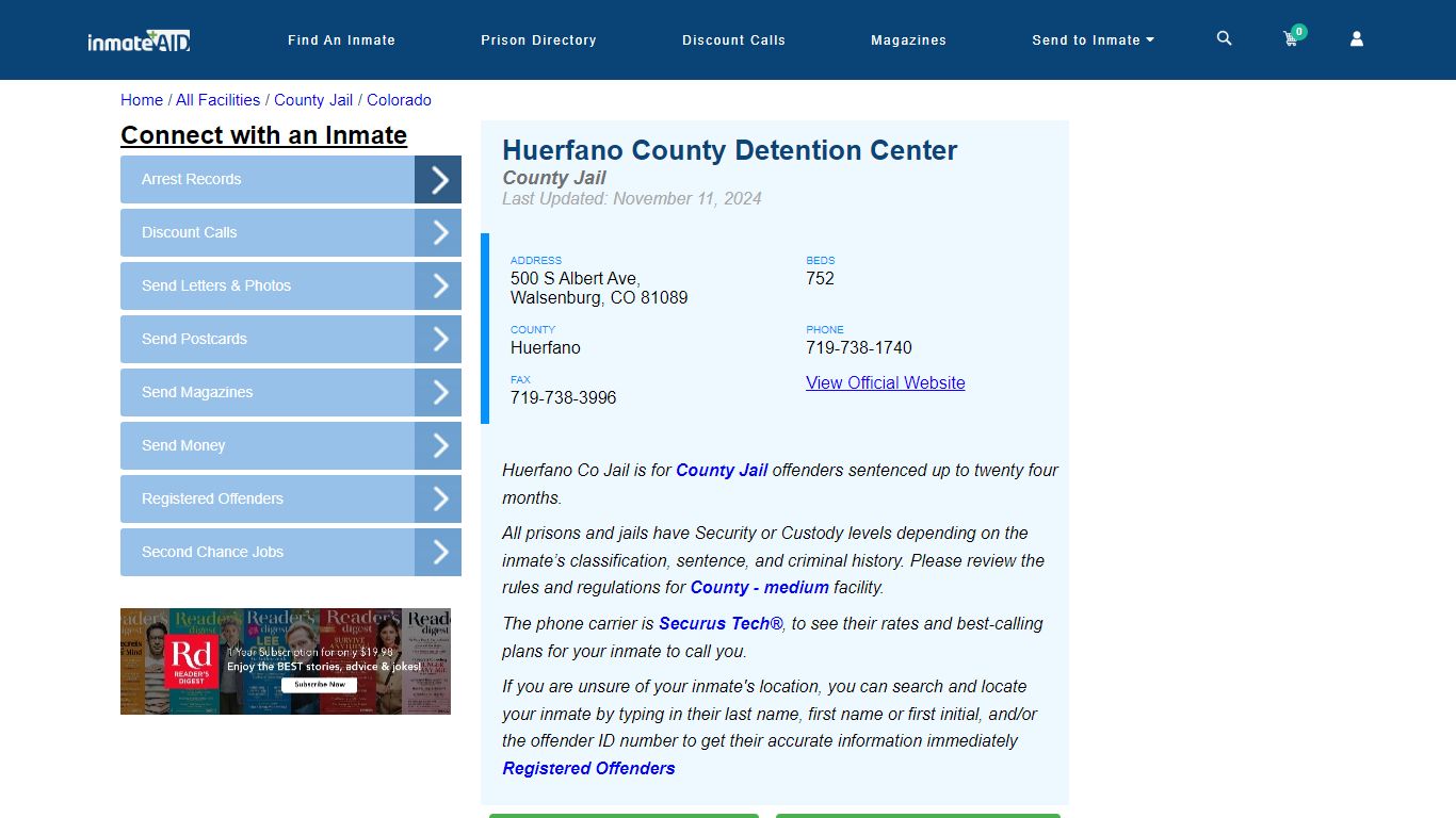 Huerfano County Detention Center - Inmate Locator