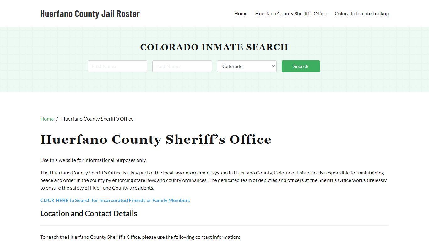 Huerfano County Sheriff Office, CO, Arrest Warrants Search